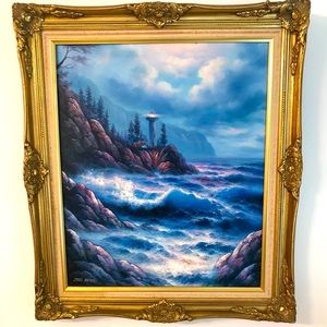 June Nelson lighthouse oil painting.